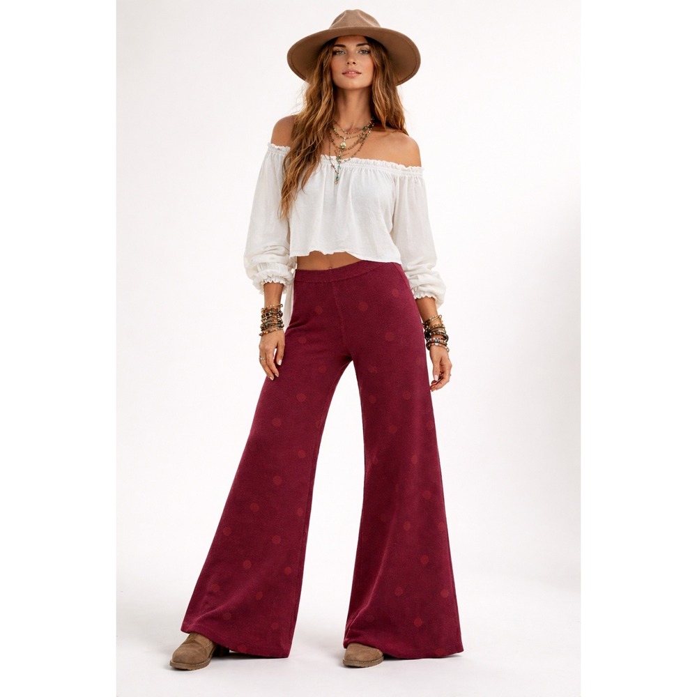 Anthropologie Saturday Sunday Polka Dot Knit Wide Leg Pants Sz L Retro Sweater